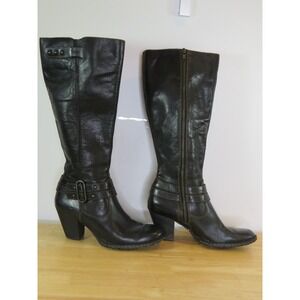 Born Womens Dark Brown Harness Moto Leather Heels Knee High Boots Shoes Size 8